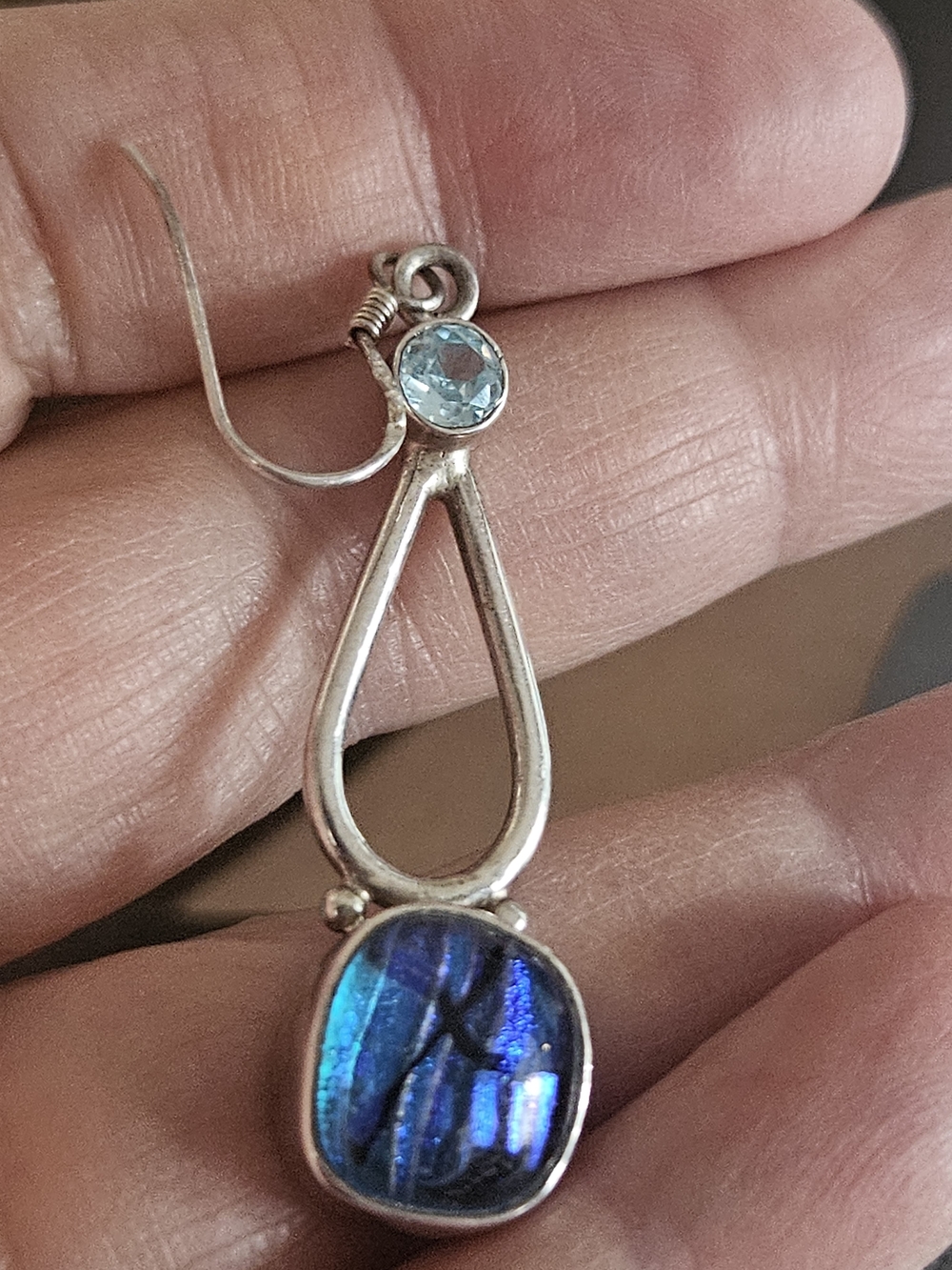 Sterling Teardrop Blue Stonea Drop Earrings